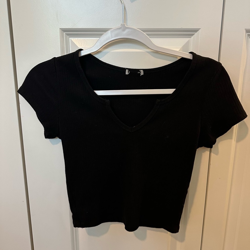 Black V-Neck Women's Top